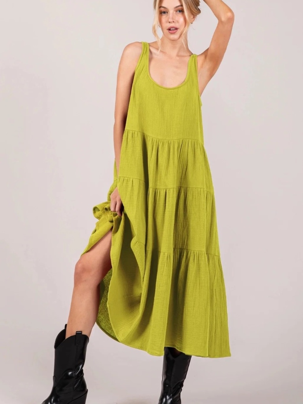 Gauze Lime Midi Dress